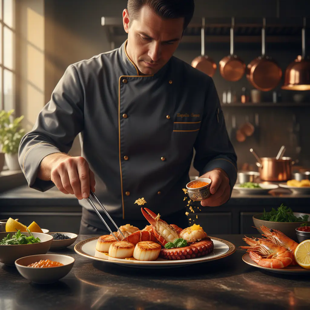 Chef bereidt premium zeevruchten